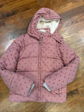 Mini Boden Pink Polka Dot Puffer Jacket with Hood 11-12Y